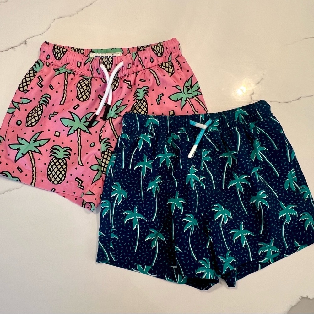 Pink and Blue Palm Tree Swim Shorts Lightweight Tropical Design